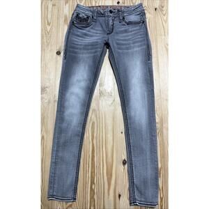 Rock Revival Women’s Nancy Skinny Gray Denim Jeans Low Rise Embroidered 28x32
